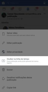 Como ocultar publicação na linha do tempo