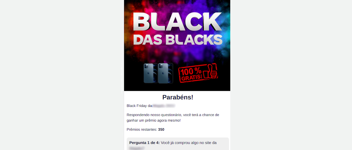 Print de uma página falsa de promoção na Black Friday
