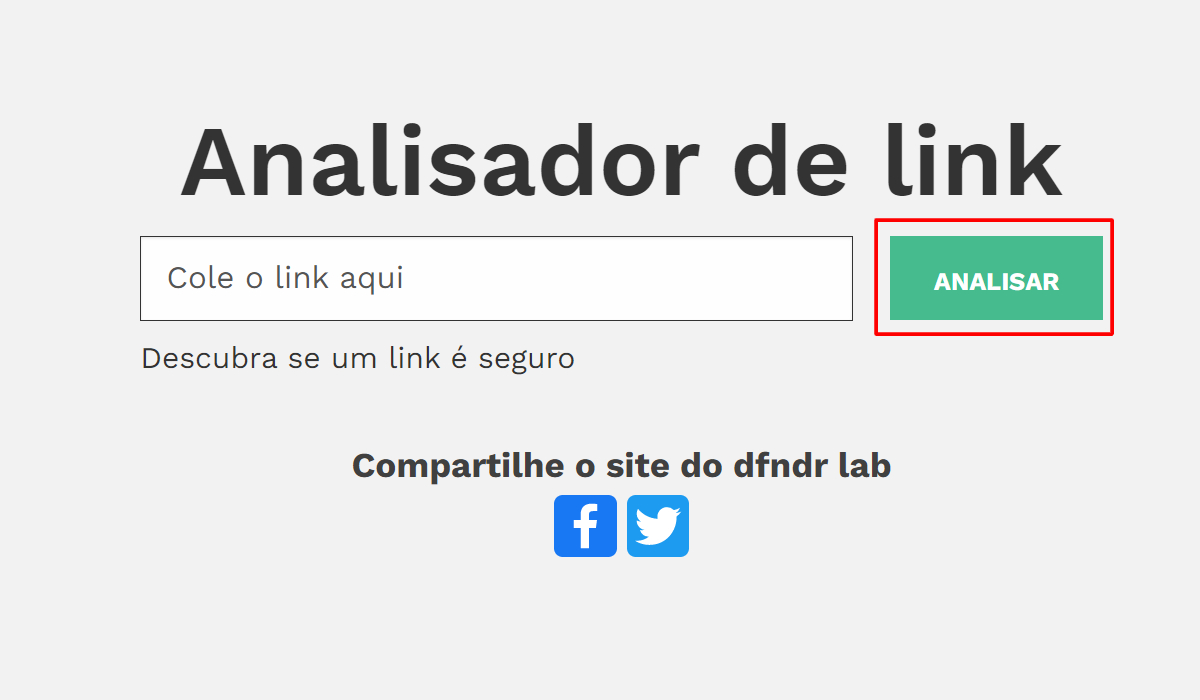 Tela de pesquisa de links maliciosos do dfndr lab