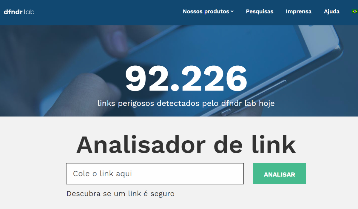 Tela inicial do site do dfndr lab